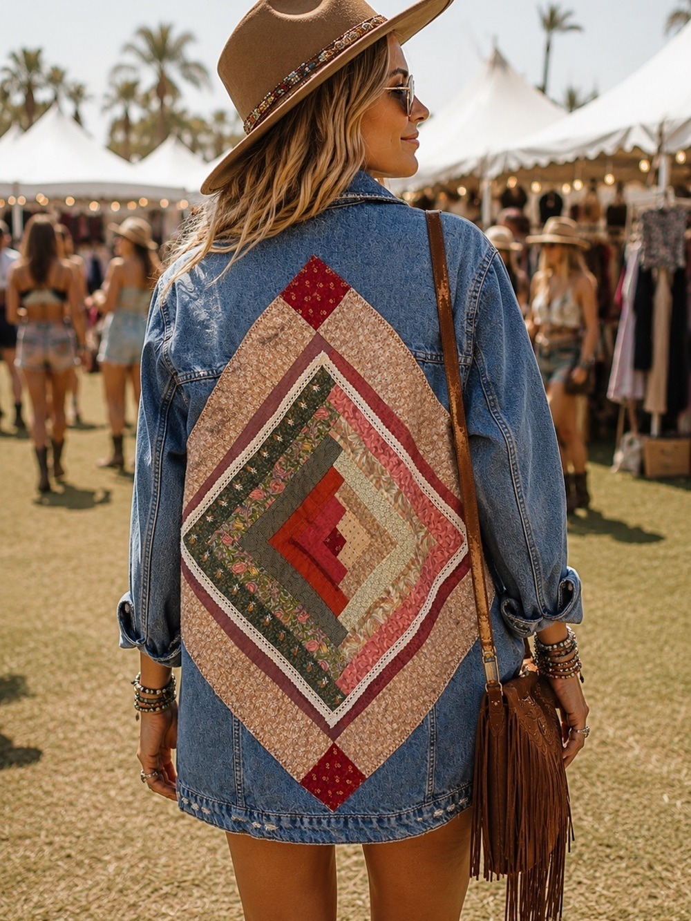Upcycled Quilted Patchwork Denim Jacket | Handmade Cottagecore Boho Shacket | XL